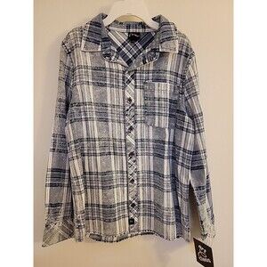 Art Class Boys Youth Kids Small 6/7 WindowPane Plaid Flannel Shirt Blue ButtonUp